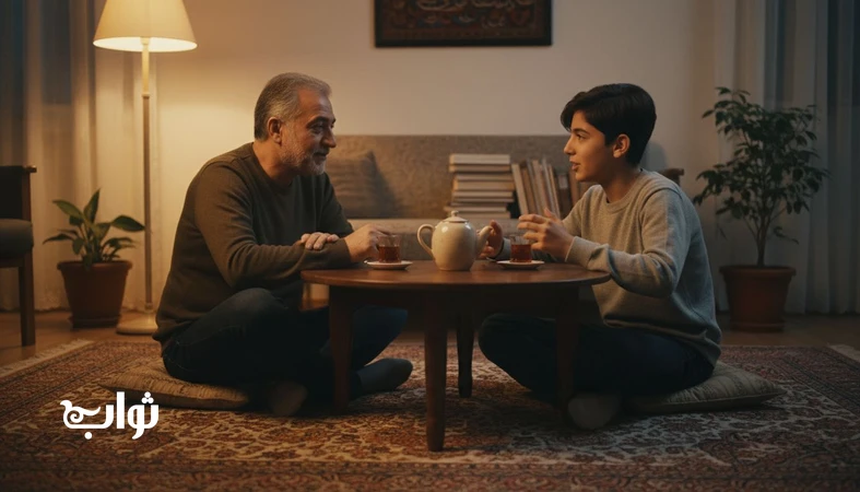 پدر شنوا در حال گفت وگوی آرام با فرزند – مجله ثواب