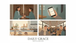 تصویر شکرگزاری عملی در رفتارهای روزانه و قدردانی های کوچک در زندگی شلوغ | مجله ثواب