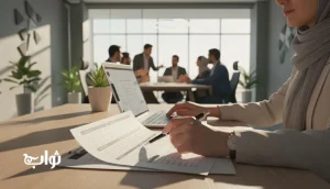 تصویر نمادین از اخلاق حرفه ای در سازمان با تمرکز بر پاسخ گویی و دقت کارمند هنگام بررسی چک لیست و پاسخ به ایمیل | مجله ثواب