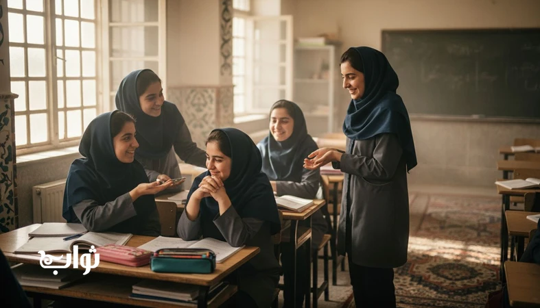 دوست داشتنی بودن بدون شوخی تلخ بین هم کلاسی ها در فضای مدرسه، تصویر مفهومی برای مجله ثواب