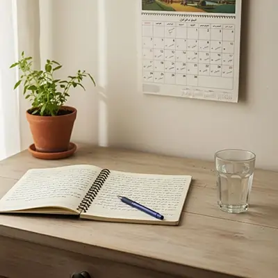 دفتر یادداشت باز و برنامه‌ریزی محتوایی در فضای آرام کاری، مجله ثواب | تحریریه اثرماندگار ثواب
