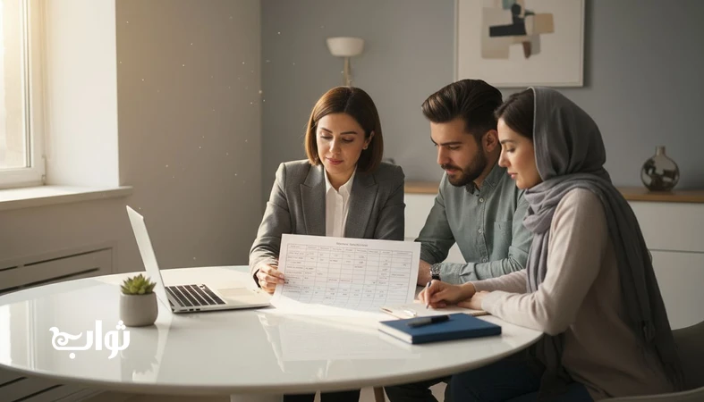 ثواب جمعی در کسب‌وکار؛ کارآفرین مسئول در حال تصمیم‌گیری منصفانه با تیم در یک دفتر ایرانی